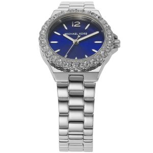 Montre femme Michael Kors Lennox 30 mm réf. MK7397, cadran bleu, bracelet acier – vue de trois-quarts