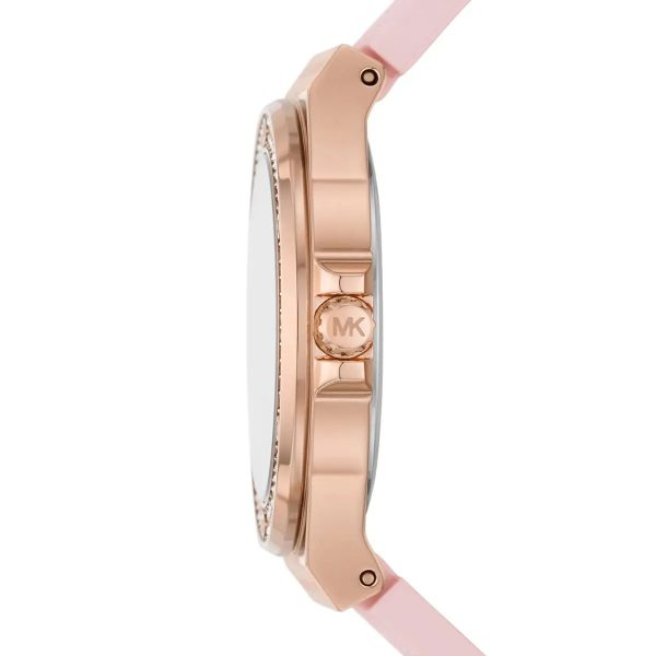 Montre femme Michael Kors Lennox 37 mm réf. MK7282, cadran rose, bracelet silicone – vue rapprochée
