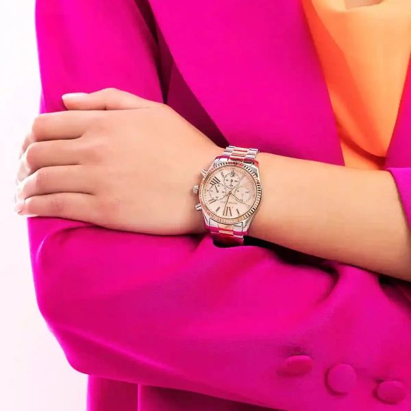 Montre femme Michael Kors Lexington réf. MK7219, chronographe quartz, boîtier 36 mm, acier inoxydable, étanche 100 m – troisième vue