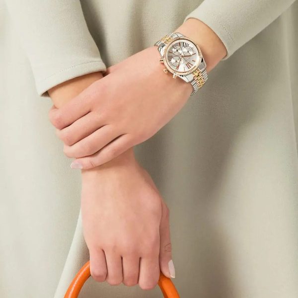 Montre femme Michael Kors Lexington réf. MK5735, chronographe quartz, boîtier 38 mm, acier inoxydable – vue principale, Horlova Maroc