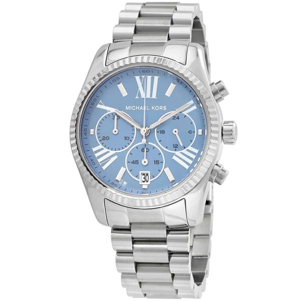 Montre femme Michael Kors Lexington 38 mm réf. MK7215, cadran bleu, bracelet acier – vue rapprochée