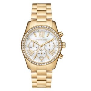 Montre femme Michael Kors Lexington 38 mm réf. MK7241, cadran blanc, bracelet acier, mouvement quartz – vue de face | Horlova Maroc