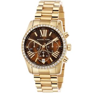 Montre femme Michael Kors Lexington 38 mm réf. MK7276, cadran marron, bracelet acier – vue de trois-quarts