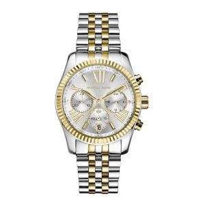 Montre femme Michael Kors Lexington Bicolore Argenté Doré 38 mm réf. MK5955, bracelet acier – vue de face | Horlova Maroc