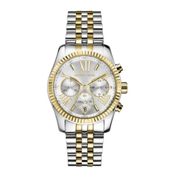 Montre femme Michael Kors Lexington Bicolore Argenté Doré 38 mm réf. MK5955, bracelet acier – vue de face | Horlova Maroc