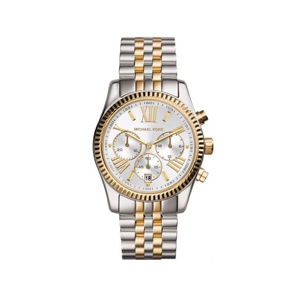 Montre femme Michael Kors Lexington Bicolore Argenté Doré 38 mm réf. MK5955, bracelet acier – vue de trois-quarts