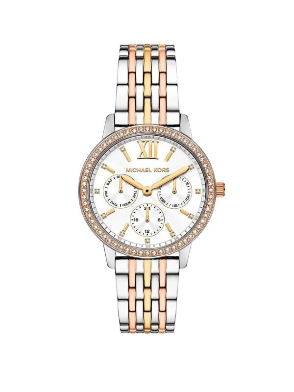 Montre femme Michael Kors Melissa 35 mm réf. MKO1117, cadran argenté, bracelet acier, mouvement quartz – vue de face | Horlova Maroc