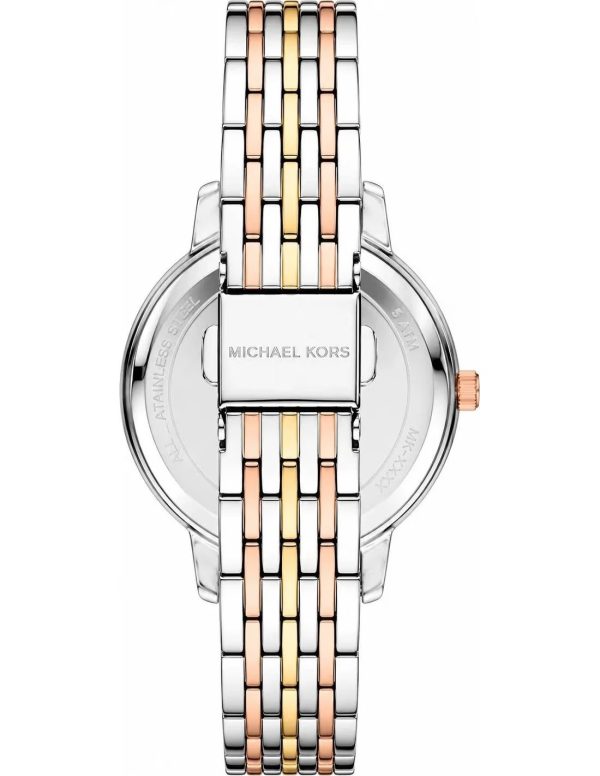 Montre femme Michael Kors Melissa 35 mm réf. MKO1117, cadran argenté, bracelet acier – vue de trois-quarts