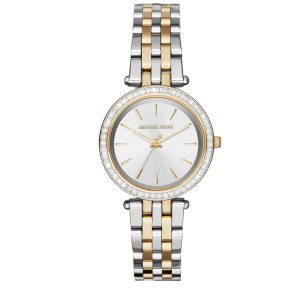 Montre femme Michael Kors Mini Darci Bicolore 38 mm réf. MK3405, cadran argenté, bracelet acier – vue de face | Horlova Maroc