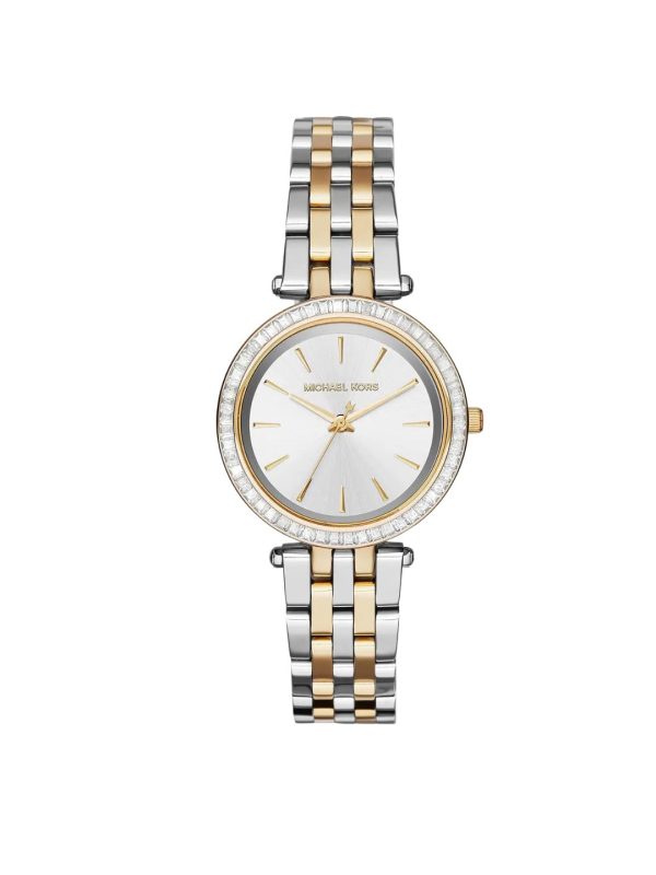 Montre femme Michael Kors Mini Darci Bicolore 38 mm réf. MK3405, cadran argenté, bracelet acier – vue de face | Horlova Maroc