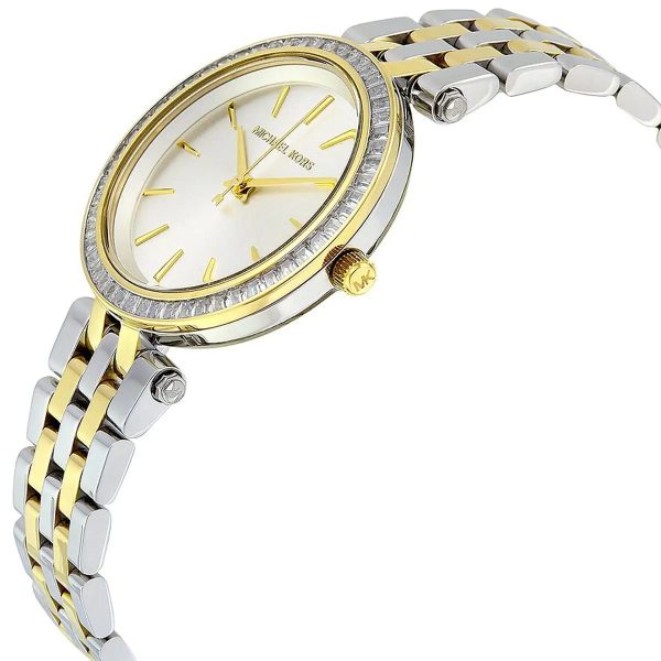 Montre femme Michael Kors Mini Darci Bicolore 38 mm réf. MK3405, cadran argenté, bracelet acier – vue de trois-quarts
