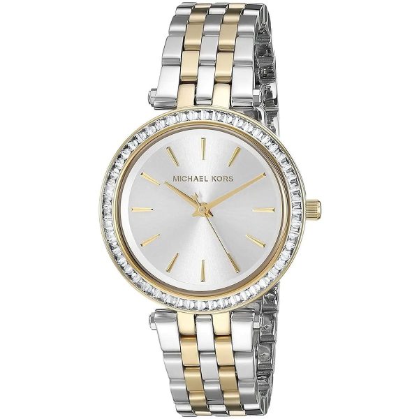 Montre femme Michael Kors Mini Darci Bicolore 38 mm réf. MK3405, cadran argenté, bracelet acier – vue rapprochée