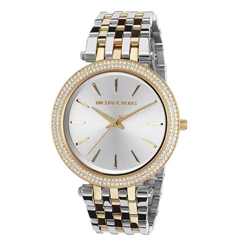 Montre femme Michael Kors réf. MK3215, cadran argenté, bracelet acier, mouvement quartz – vue de face | Horlova Maroc