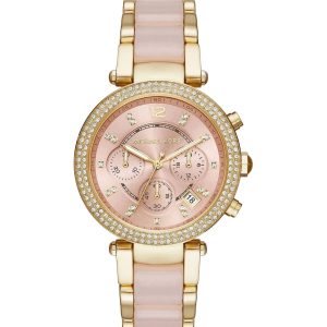 Montre femme Michael Kors Parker 39 mm réf. MK6326, cadran rose, bracelet acier, mouvement quartz – vue de face | Horlova Maroc