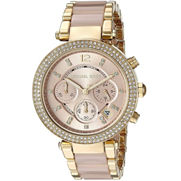 Montre femme Michael Kors Parker 39 mm réf. MK6326, cadran rose, bracelet acier – autre angle