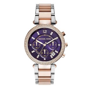 Montre femme Michael Kors Parker Violette 39 mm réf. MK6108, cadran violet, bracelet acier – vue de face | Horlova Maroc