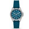 Montre femme Michael Kors Pilot 36 mm réf. MKO1004, cadran bleu, bracelet silicone, mouvement quartz – vue de face | Horlova Maroc