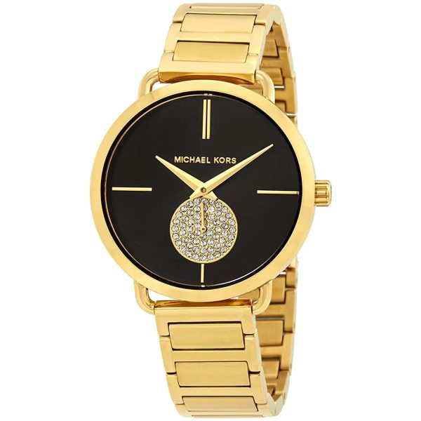 Montre femme Michael Kors Portia 36.5 mm réf. MK3788, cadran noir, bracelet acier – vue rapprochée