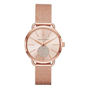 Montre femme Michael Kors Portia 36.5 mm réf. MK3845, cadran rose, bracelet acier, mouvement quartz – vue de face | Horlova Maroc