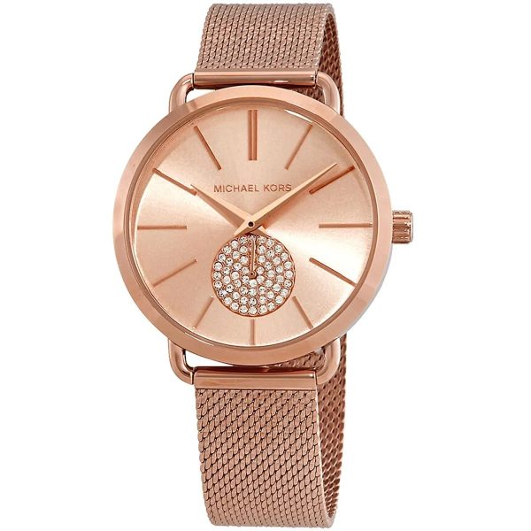 Montre femme Michael Kors Portia 36.5 mm réf. MK3845, cadran rose, bracelet acier – vue de trois-quarts