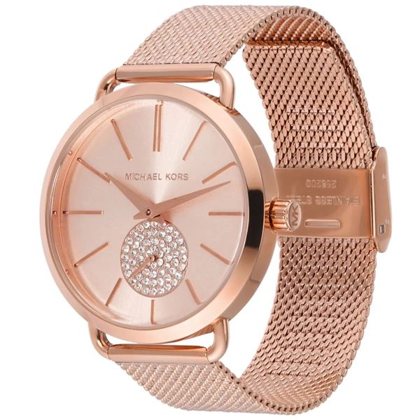Montre femme Michael Kors Portia 36.5 mm réf. MK3845, cadran rose, bracelet acier – vue rapprochée