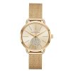 Montre femme Michael Kors Portia 37 mm réf. MK3844, cadran doré, bracelet acier, mouvement quartz – vue de face | Horlova Maroc