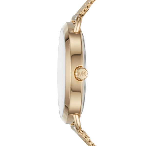 Montre femme Michael Kors Portia 37 mm réf. MK3844, cadran doré, bracelet acier – autre angle