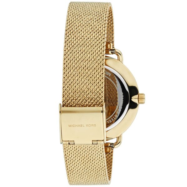 Montre femme Michael Kors Portia 37 mm réf. MK3844, cadran doré, bracelet acier – vue rapprochée