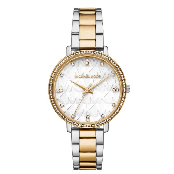 Montre femme Michael Kors Pyper 38 mm réf. MK4595, cadran blanc, bracelet acier, mouvement quartz – vue de face | Horlova Maroc