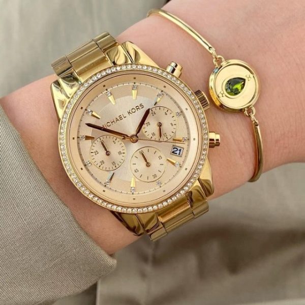 Montre femme Michael Kors Ritz réf. MK6356, chronographe quartz, boîtier 37 mm, acier inoxydable – quatrième vue