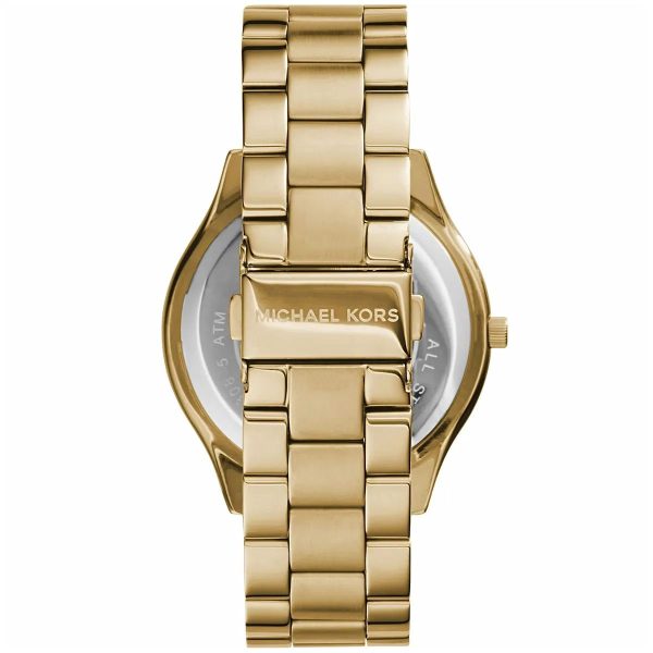 Montre femme Michael Kors Runway 42 mm réf. MK3179, cadran doré, bracelet acier – autre angle