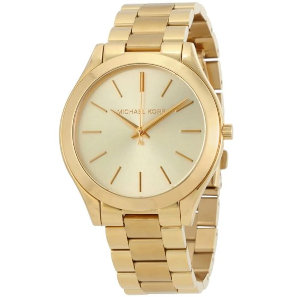 Montre femme Michael Kors Runway 42 mm réf. MK3179, cadran doré, bracelet acier – vue rapprochée