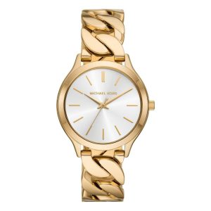 Montre femme Michael Kors Runway Slim 38 mm réf. MK7472, cadran blanc, bracelet acier, mouvement quartz – vue de face | Horlova Maroc