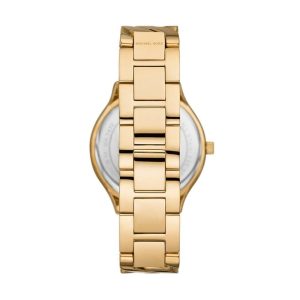 Montre femme Michael Kors Runway Slim 38 mm réf. MK7472, cadran blanc, bracelet acier – vue de trois-quarts