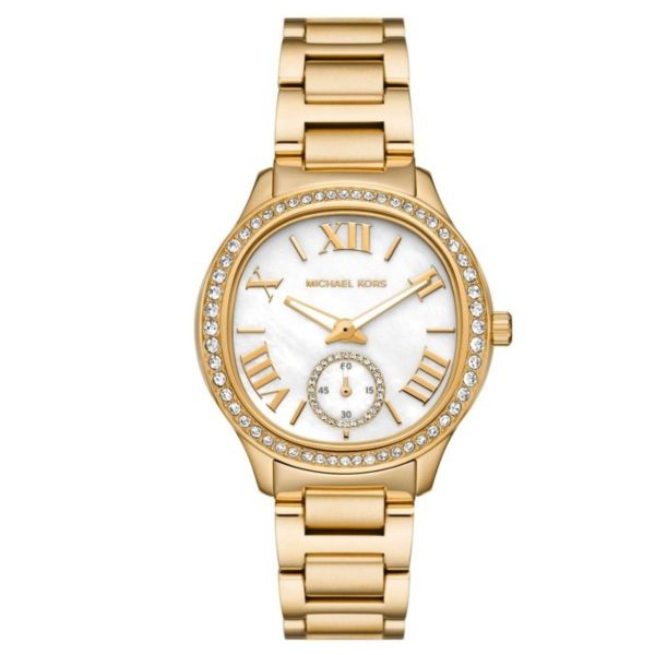Montre femme Michael Kors Sage 38 mm réf. MK4805, cadran blanc, bracelet acier, mouvement quartz – vue de face | Horlova Maroc