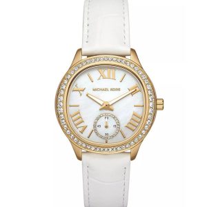 Montre femme Michael Kors Sage 38 mm réf. MK4818, cadran nacré, bracelet cuir, mouvement quartz – vue de face | Horlova Maroc