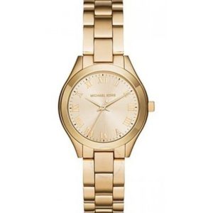 Montre femme Michael Kors Slim Runway 33 mm réf. MK3456, cadran doré, bracelet acier, mouvement quartz – vue de face | Horlova Maroc