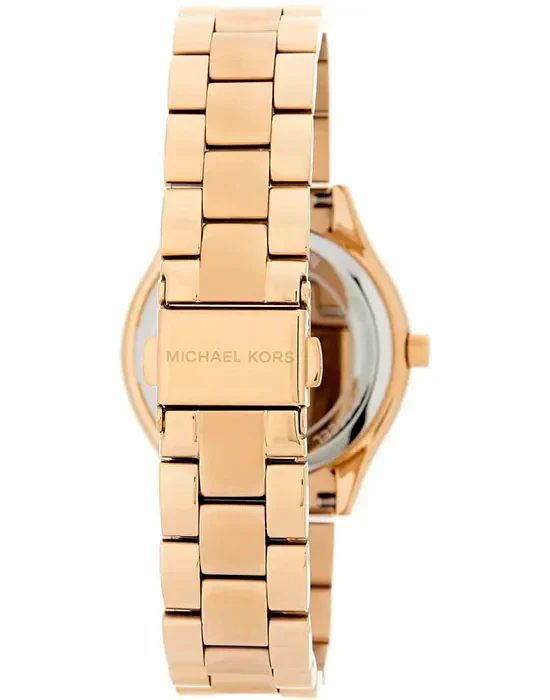 Montre femme Michael Kors Slim Runway 33 mm réf. MK3456, cadran doré, bracelet acier – vue de trois-quarts