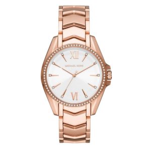 Montre femme Michael Kors Whitney Rose Gold 38 mm réf. MK6694, cadran blanc, bracelet acier, mouvement quartz – vue de face | Horlova Maroc