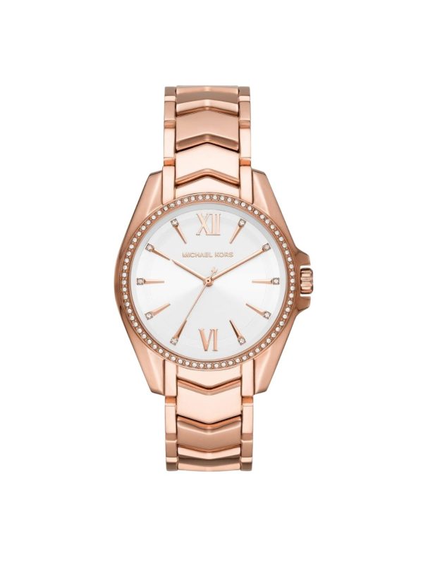 Montre femme Michael Kors Whitney Rose Gold 38 mm réf. MK6694, cadran blanc, bracelet acier, mouvement quartz – vue de face | Horlova Maroc