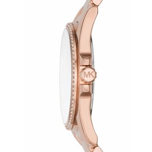Montre femme Michael Kors Whitney Rose Gold 38 mm réf. MK6694, cadran blanc, bracelet acier – vue de trois-quarts
