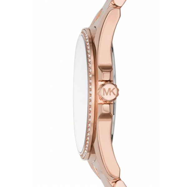 Montre femme Michael Kors Whitney Rose Gold 38 mm réf. MK6694, cadran blanc, bracelet acier – vue de trois-quarts