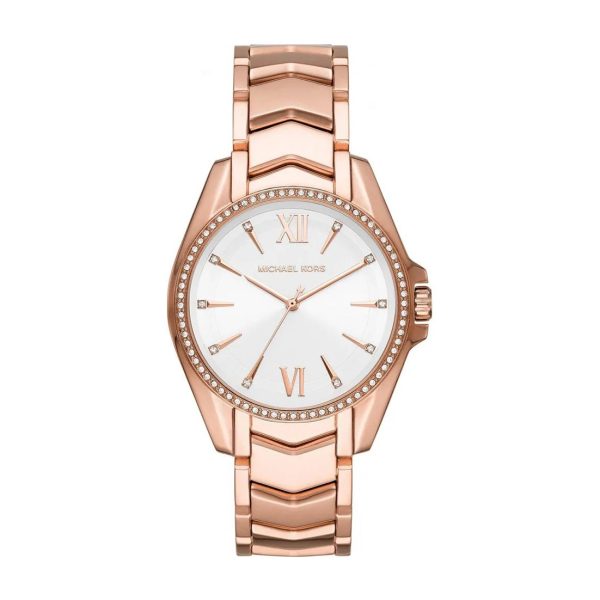 Montre femme Michael Kors Whitney Rose Gold 38 mm réf. MK6694, cadran blanc, bracelet acier – vue rapprochée