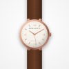 Montre femme Sahara Classique Horlova – vue de face, chiffres romains, boîtier ton or rose, bracelet cuir cognac