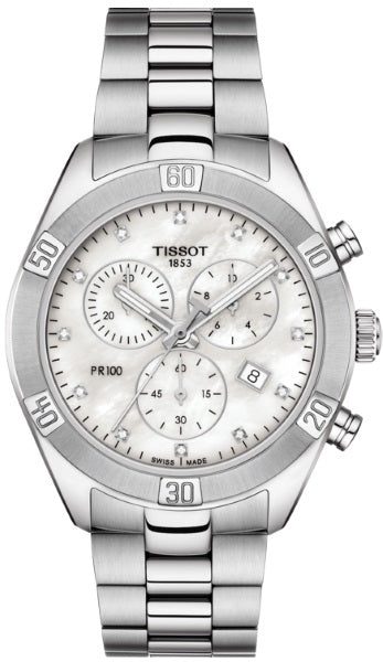 Montre femme Tissot réf. T1019171111600, chronographe quartz, boîtier 38 mm, acier inoxydable, verre saphir, étanche 100 m – troisième vue