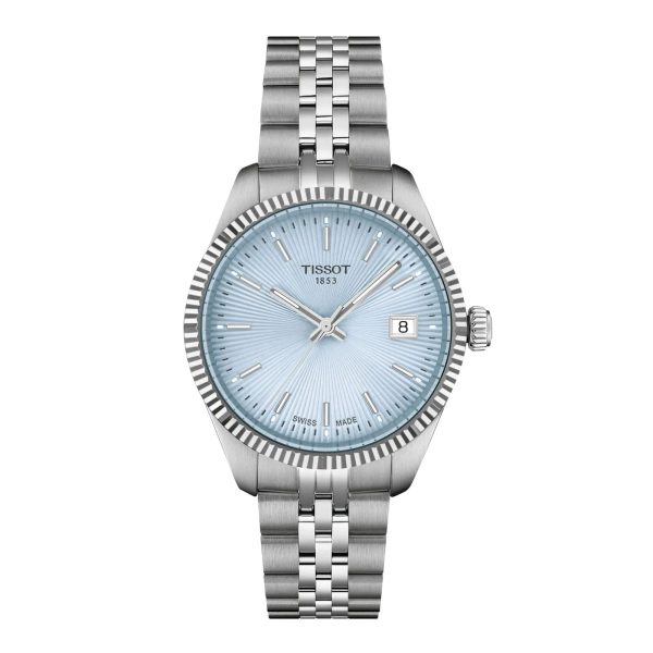 Montre femme Tissot Ballade 34 mm réf. T156.210.11.351.00, cadran bleu, mouvement quartz – vue de face | Horlova Maroc