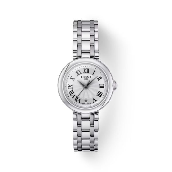 Montre femme Tissot Bellissima Small 26 mm réf. T1260101101300, cadran blanc, bracelet acier, mouvement quartz – vue de face | Horlova Maroc