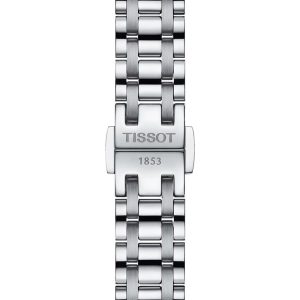 Montre femme Tissot Bellissima Small 26 mm réf. T1260101101300, cadran blanc, bracelet acier – vue de trois-quarts