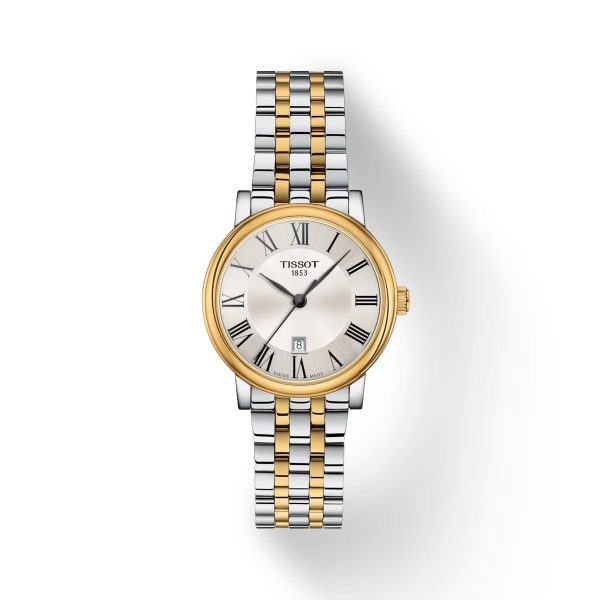 Montre femme Tissot Carson Premium 30 mm réf. T1222102203300, cadran argenté, bracelet acier, mouvement quartz – vue de face | Horlova Maroc