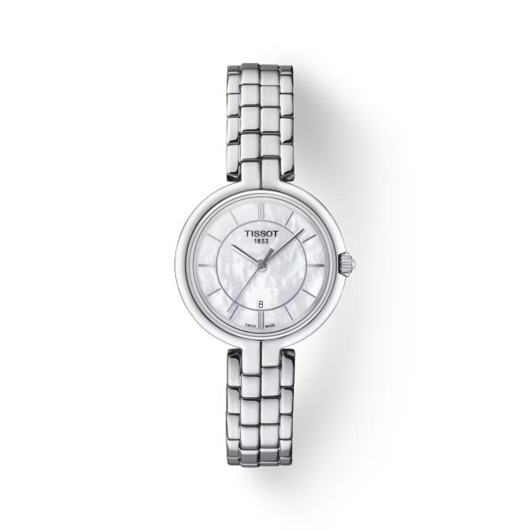 Montre femme Tissot Flamingo réf. T0942101111100, mouvement quartz, boîtier 30 mm, acier inoxydable, cuir – vue principale, Horlova Maroc
